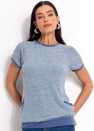 Quintess - Blusa Azul Claro em Malha Tricô - QUINTESS
