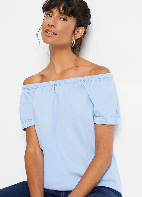 bonprix - Blusa Azul Claro em Tricoline