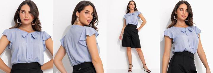 Blusa Azul Claro em Viscose Plana