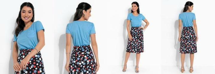 Blusa Azul com Bolso