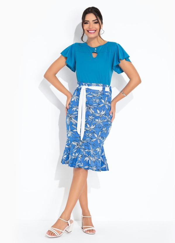 Outlet - Blusa Azul com Botão Moda Evangélica 4