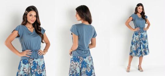 Blusa Azul com Cordel