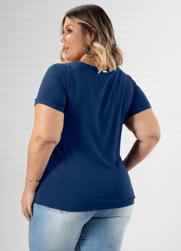 Quintess - Blusa Azul com Decote V e Bolso Frontal 6
