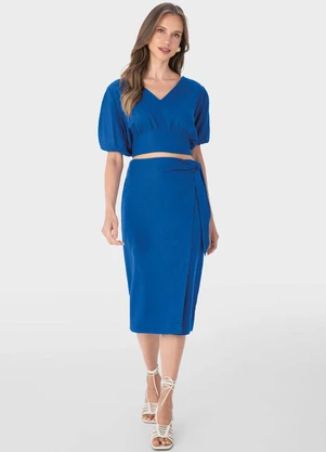 Malwee - Blusa Azul Cropped com Amarração - MALWEE