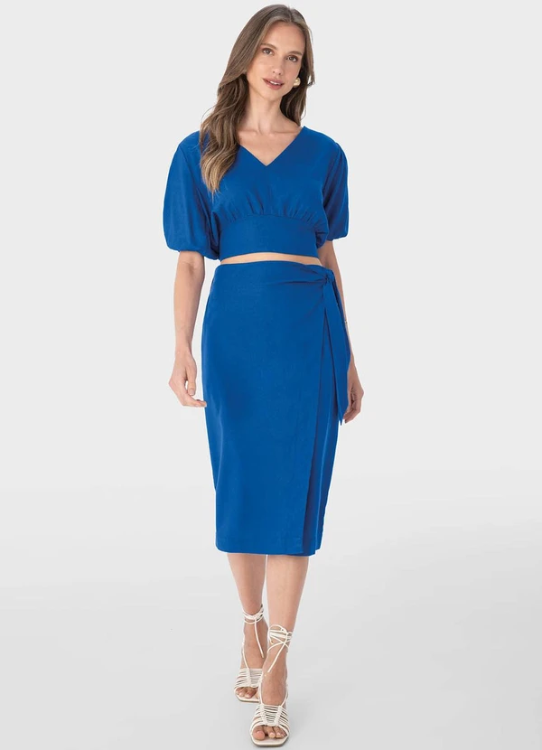 Malwee - Blusa Azul Cropped com Amarração 2