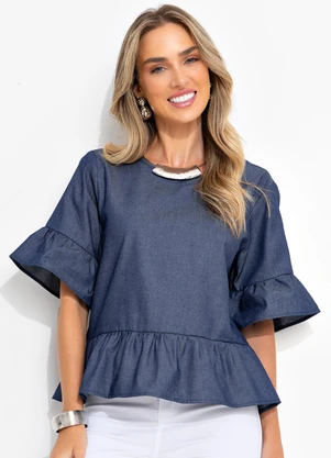 Bimini - Blusa Azul em Jeans Leve - BIMINI
