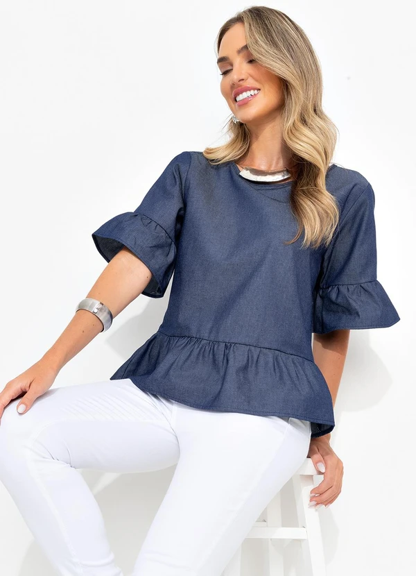 Bimini - Blusa Azul em Jeans Leve 5