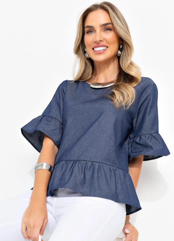 Bimini - Blusa Azul em Jeans Leve 6