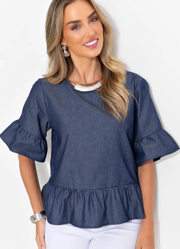 Bimini - Blusa Azul em Jeans Leve 7