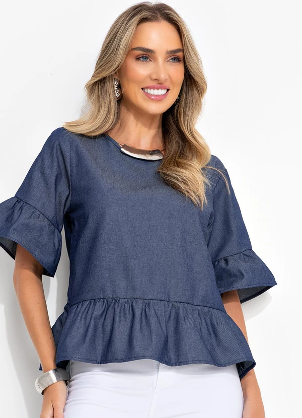 Bimini - Blusa Azul em Jeans Leve 8