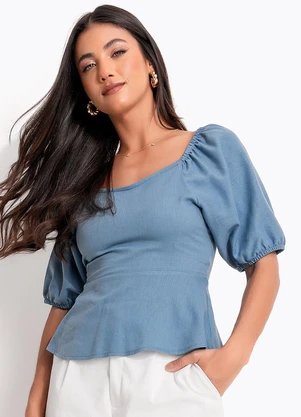 Quintess - Blusa Azul em Linho - QUINTESS