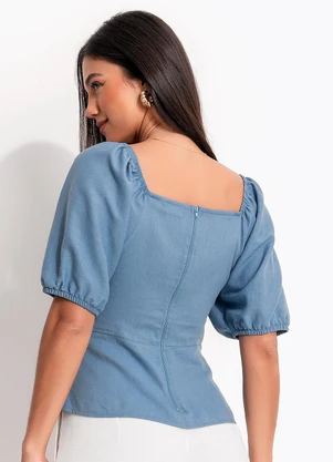 Quintess - Blusa Azul em Linho - QUINTESS