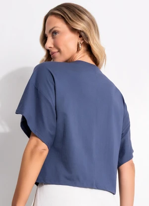 Quintess - Blusa Azul em Malha de Algodão Penteado - QUINTESS