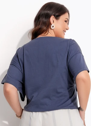 Quintess - Blusa Azul em Malha de Algodão Penteado - QUINTESS