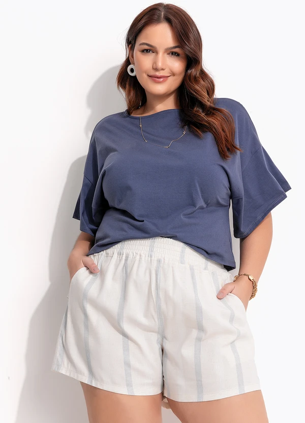 Quintess - Blusa Azul em Malha de Algodão Penteado 2