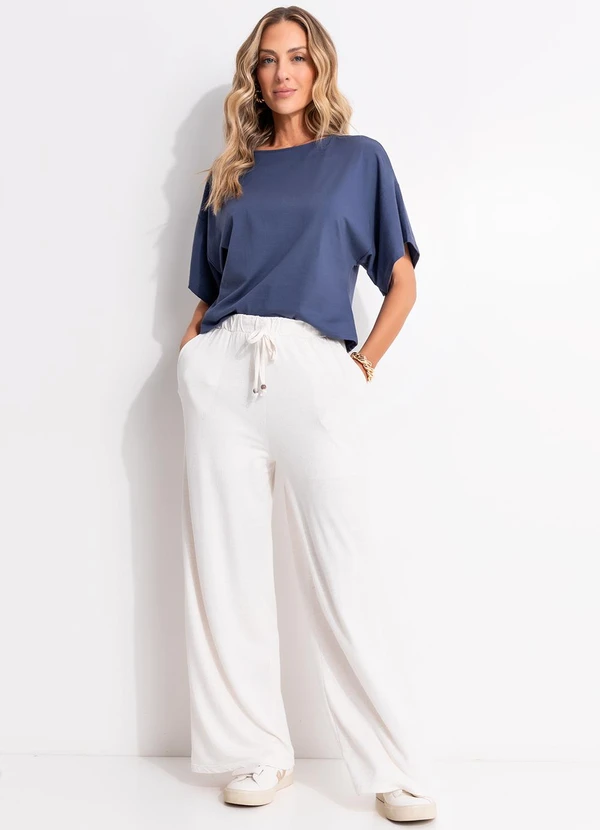 Quintess - Blusa Azul em Malha de Algodão Penteado 10