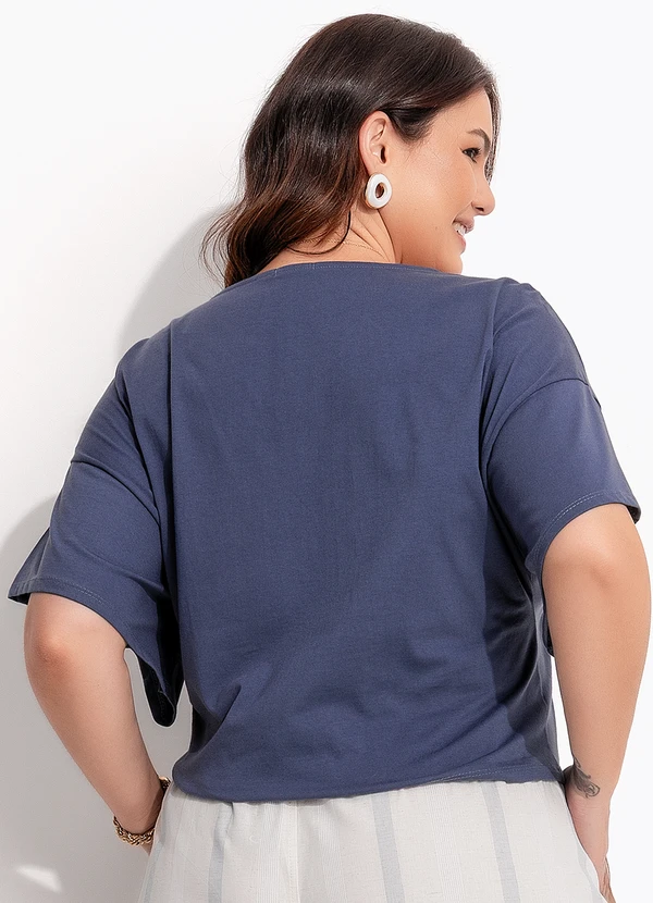 Quintess - Blusa Azul em Malha de Algodão Penteado 6