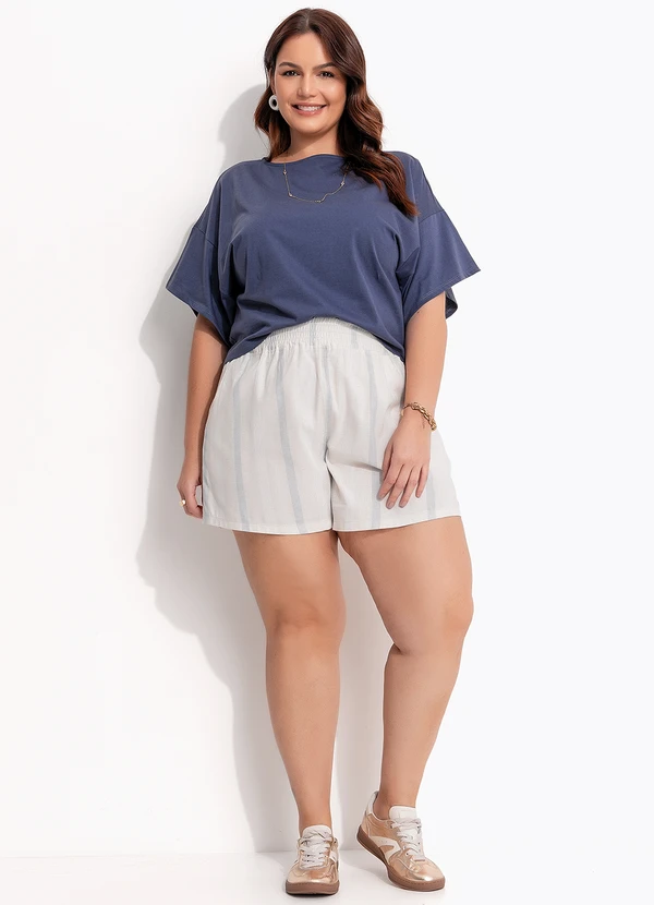 Quintess - Blusa Azul em Malha de Algodão Penteado 5