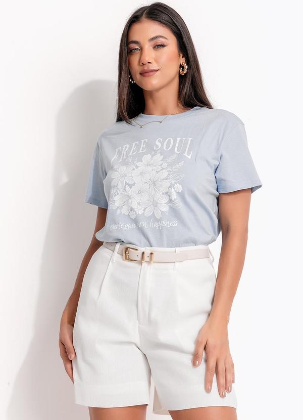 Quintess - Blusa Azul em Malha de Algodão Penteado 3