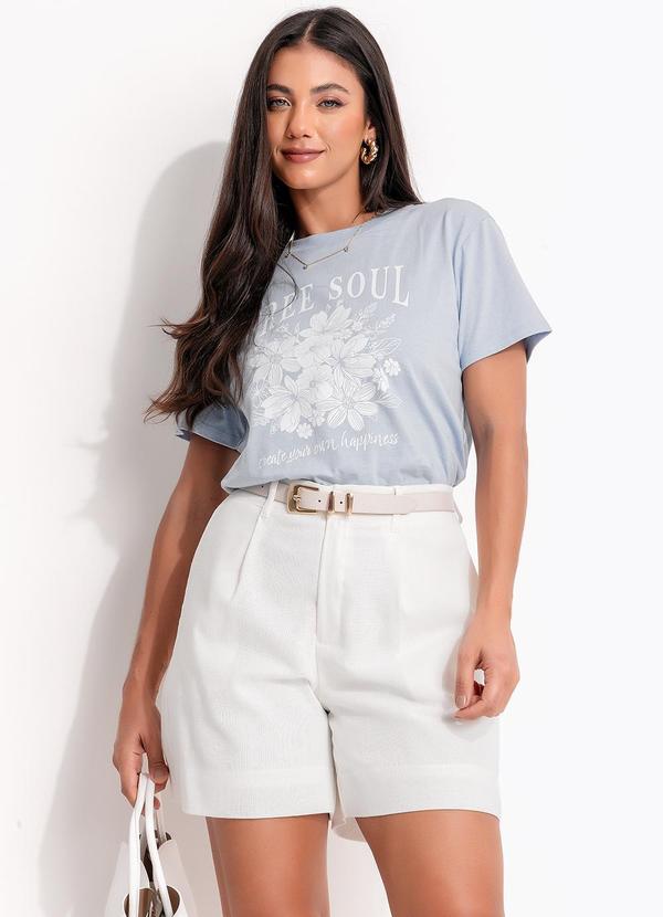 Quintess - Blusa Azul em Malha de Algodão Penteado 5