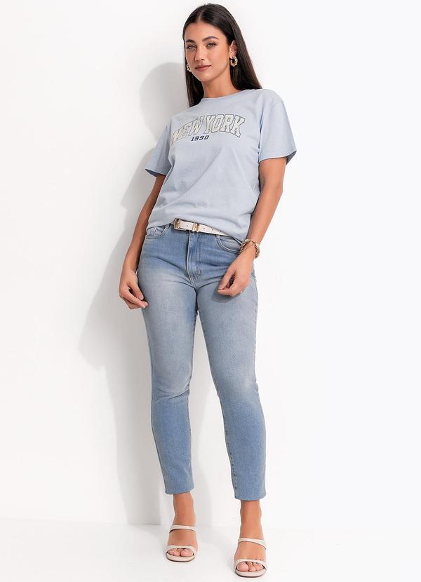 Quintess - Blusa Azul em Malha de Algodão Penteado 2