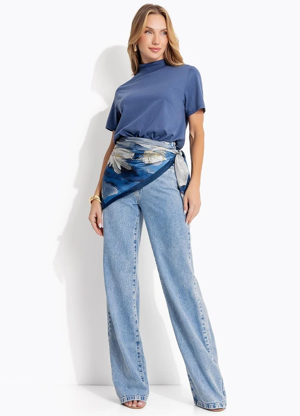 Quintess - Blusa Azul em Malha de Algodão Penteado 6