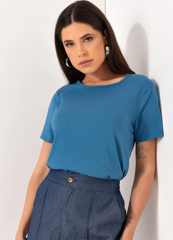 Bimini - Blusa Azul em Malha de Algodão 12