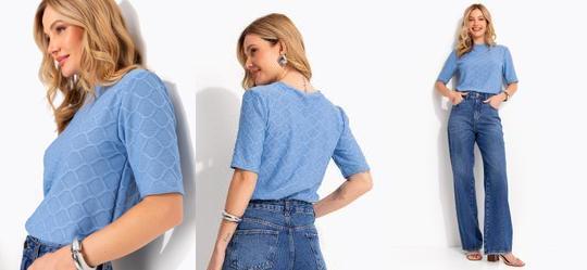 Blusa Azul em Malha Tric�