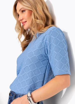 Quintess - Blusa Azul em Malha Tricô - QUINTESS