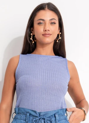 Quintess - Blusa Azul em Malha Tricô - QUINTESS