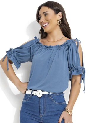 Moda Pop - Blusa Azul em Poliviscose - MODA POP