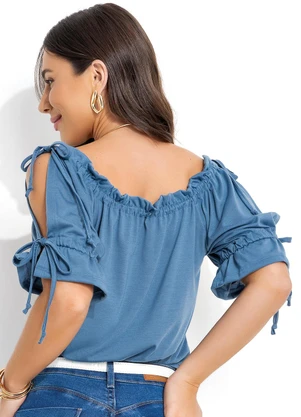 Moda Pop - Blusa Azul em Poliviscose - MODA POP