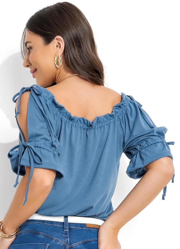 Moda Pop - Blusa Azul em Poliviscose 2