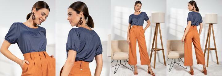 Blusa Azul Escuro em Jeans Leve