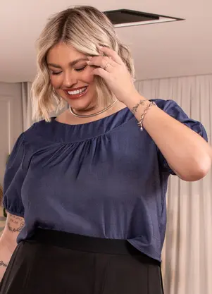 Quintess - Blusa Azul Escuro em Jeans Leve - QUINTESS