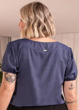Quintess - Blusa Azul Escuro em Jeans Leve - QUINTESS