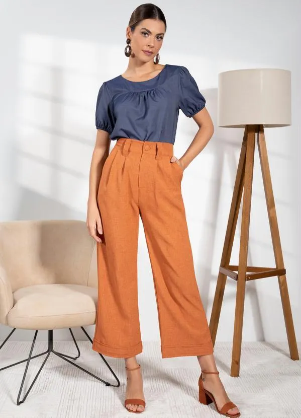 Quintess - Blusa Azul Escuro em Jeans Leve 7