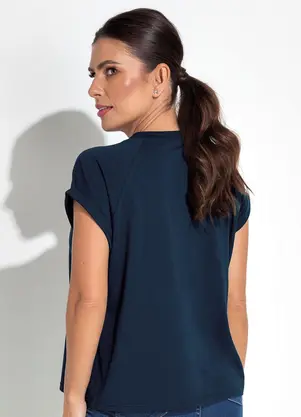 Basicamente - Blusa Azul Escuro em Malha de Algodão - BASICAMENTE