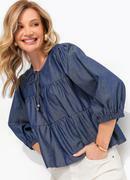 Blusa Azul Escuro em Tecido Sarjado