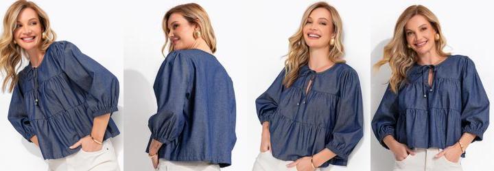 Blusa Azul Escuro em Tecido Sarjado