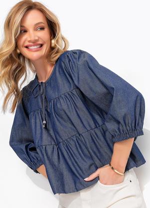 Blusa Azul Escuro em Tecido Sarjado