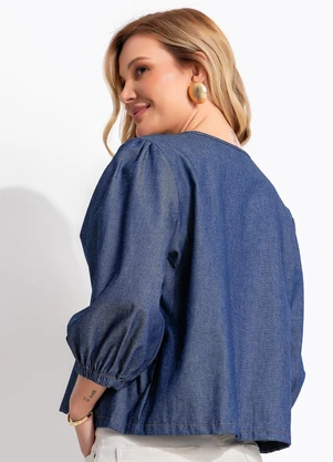 Quintess - Blusa Azul Escuro em Tecido Sarjado - QUINTESS