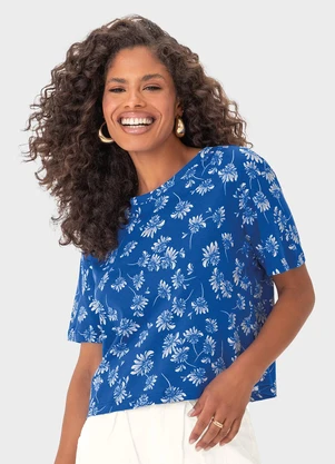 Malwee - Blusa Azul Escuro Feminina Box Floral - MALWEE