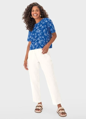 Malwee - Blusa Azul Escuro Feminina Box Floral - MALWEE