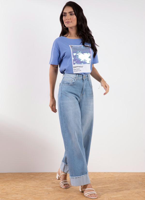 Quintess - Blusa Azul Mangas Curtas com Paetês 3