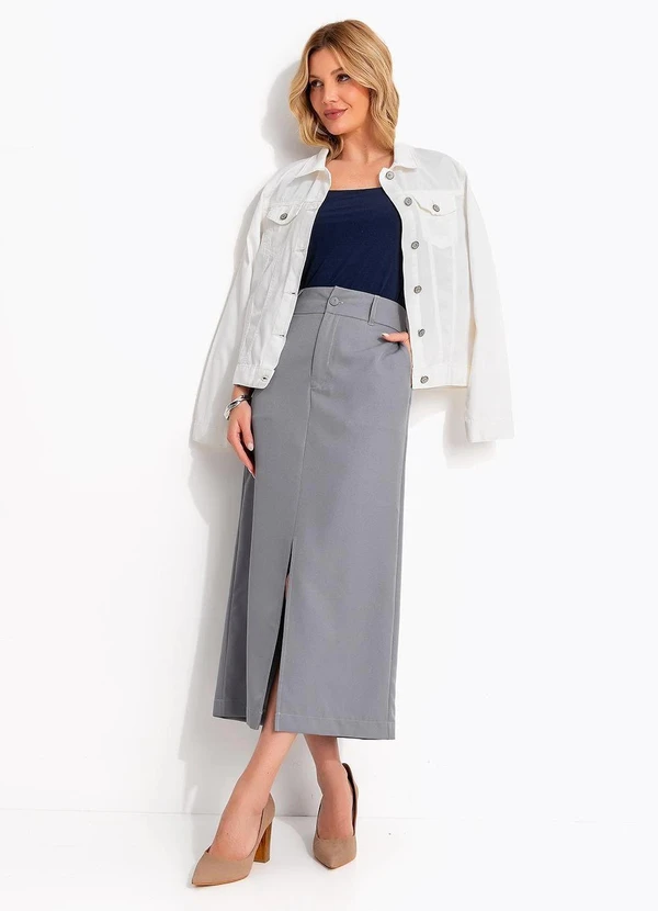 Quintess - Blusa Azul Marinho Decote Quadrado em Microflex com Manga Média 6