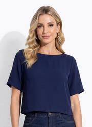 Blusa Azul Marinho em Crepe Plano Acetinado