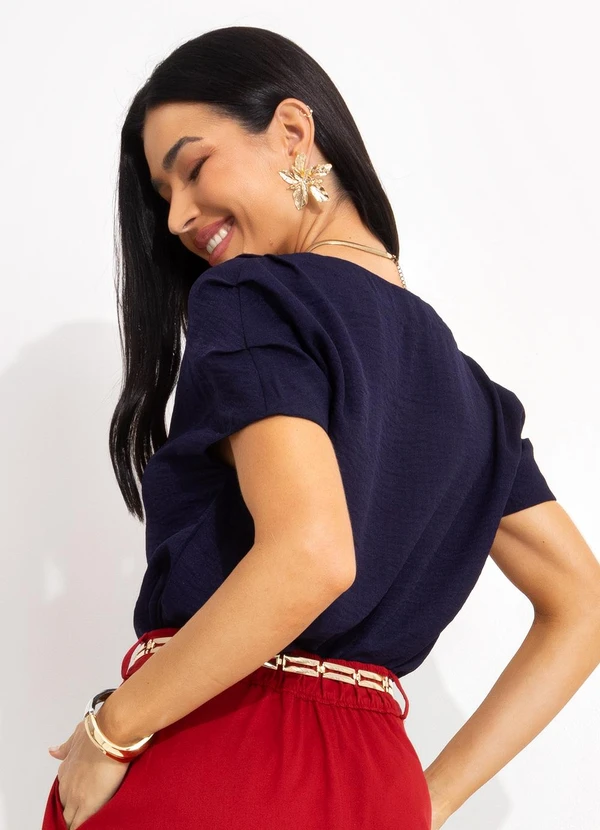 You Premium - Blusa Azul Marinho em Crepe Plano 4