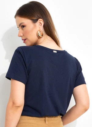 Quintess - Blusa Azul Marinho em Malha de Algodão - QUINTESS