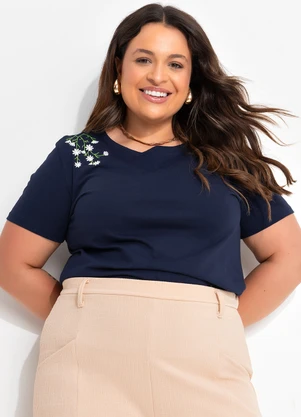 Quintess - Blusa Azul Marinho em Malha de Algodão - QUINTESS